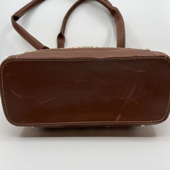 Etienne Aigner Woven Striped Purse Shoulder Bag Brown 10" X‎ 9"X 4" Bag Charm - Picture 4 of 16